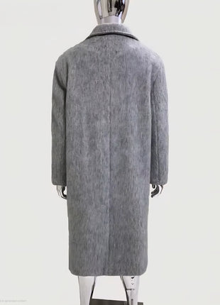 Spring Winter Long Thickened Warm Gray Woolen Coat Men Shoulder Pads Double Breasted Elegant Wool & Blend Overcoat