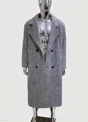 Spring Winter Long Thickened Warm Gray Woolen Coat Men Shoulder Pads Double Breasted Elegant Wool & Blend Overcoat