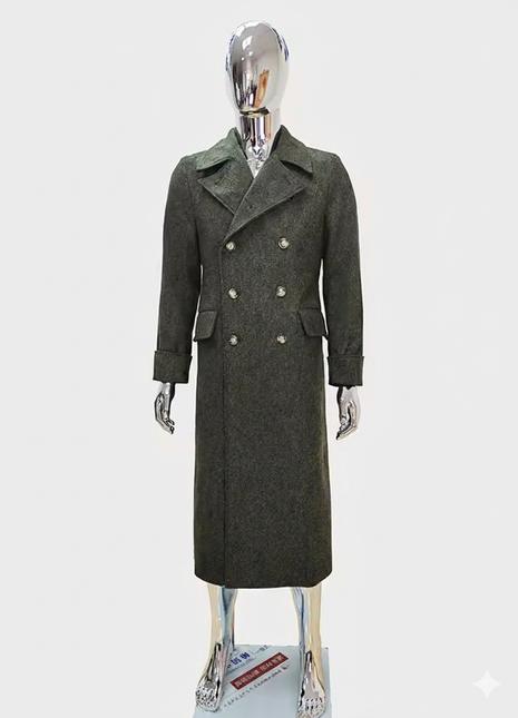 Autumn Winter Long Luxury Elegant Chic Thick Warm Woolen Polo Coat for Men Double Breasted Wool & blends Overcoat