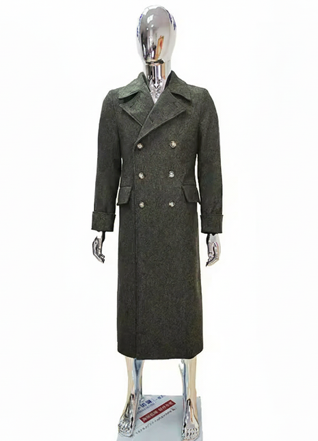 Autumn Winter Long Luxury Elegant Chic Thick Warm Woolen Polo Coat for Men Double Breasted Wool & blends Overcoat