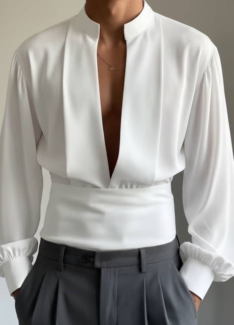 INCERUN Men Shirts Fashion Solid Color Tops V Neck Vintage Men's Clothing Party Tops Streetwear Oversize Summer Spring Blouse