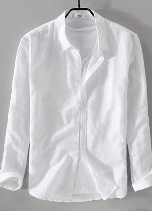 New style sky blue shirt men brand linen solid fashion long sleeve square collar cotton shirts for men camisas chemise