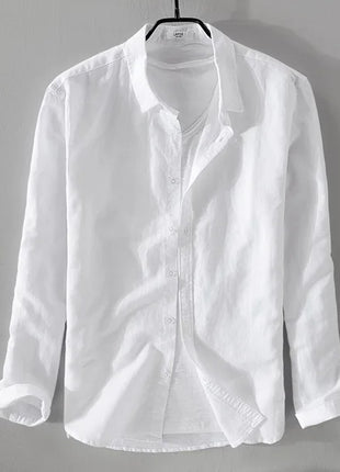 New style sky blue shirt men brand linen solid fashion long sleeve square collar cotton shirts for men camisas chemise