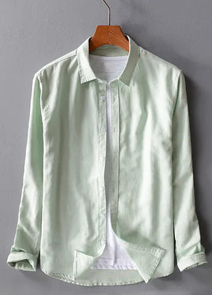 New style sky blue shirt men brand linen solid fashion long sleeve square collar cotton shirts for men camisas chemise