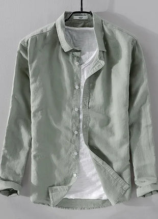 New style sky blue shirt men brand linen solid fashion long sleeve square collar cotton shirts for men camisas chemise