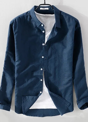 New style sky blue shirt men brand linen solid fashion long sleeve square collar cotton shirts for men camisas chemise