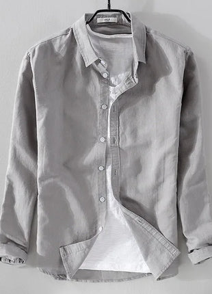 New style sky blue shirt men brand linen solid fashion long sleeve square collar cotton shirts for men camisas chemise