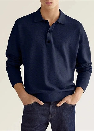 Men's long-sleeved lapel polo shirt, loose-fitting and casual golf sports T-shirt, button-down top for work occasions