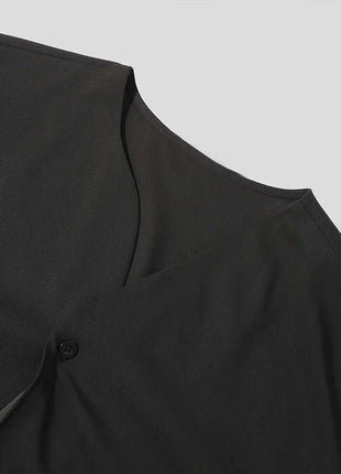 Black Net Shirt for Men Short Bulk Shirts Men Male Casual Loose Lrregular Shirt Collarless Long Sleeve Shirt Korean Shirt