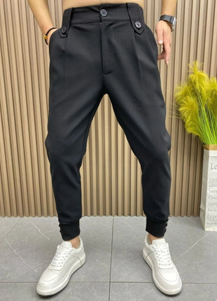 Harlan Black Pleated Man Suits Pants Anti-wrinkle Luxury Fashion Korean Reviews Many Trousers For Men Clothes Offer Designer Up