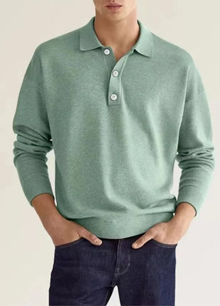 Men's long-sleeved lapel polo shirt, loose-fitting and casual golf sports T-shirt, button-down top for work occasions