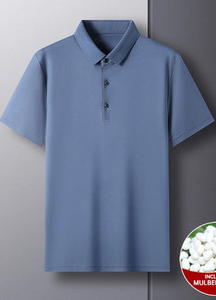 Top Grade 4.7% Mulberry Silk New Summer Brand Luxury Brand Polo Men Shirt Short Sleeve Plain Casual Tops Fashions Men Clothes