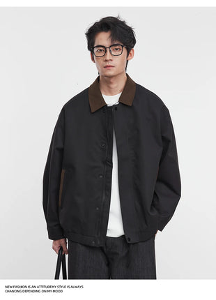 American Retro Men's Fashion Jacket 2025 Spring and Autumn New Loose Solid Color Lapel Workwear Top Men's Jacket