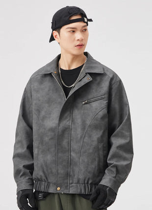 Fashion Men's American Workwear High-end PU Leather Jacket 2025 Spring and Autumn New Maillard Suede Men's Jacket