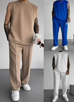 Summer Breathable Quick Drying Men's Tracksuit,Loose Version of Sleeveless T-Shirt Fitness SuitMen's Suit pantsLeisure Vest top