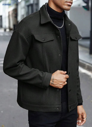 2025 Autumn/Winter European Style Button-Up Woolen Jacket for Men - Casual, Sporty, Business Wear - European Size