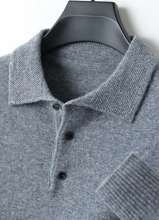 LHZSYY 100%Merino Wool Hot Cardigans Men Lapel Pullover Long Sleeve POLO Neck Sweaters Loose Tops Knit Clothing Large Size Shirt