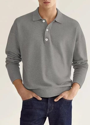 Men's long-sleeved lapel polo shirt, loose-fitting and casual golf sports T-shirt, button-down top for work occasions