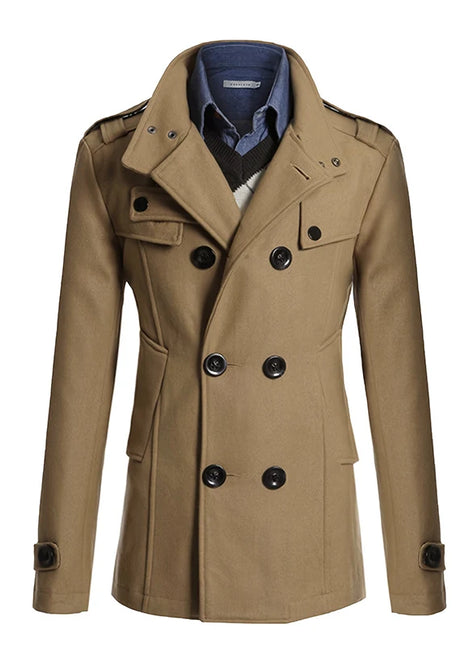 Men's Streetwear Solid Color Mid-length Woolen Coat Fashion Casual Button-down Suit Collar Jacket Leisure Luxury Retro Clothes