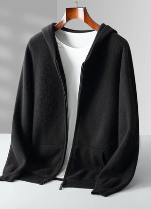 Autumn And Winter New 100% Pure Wool Men's Knitted Cardigan Hooded Cashmere Sweater Zipper Sweater Coat