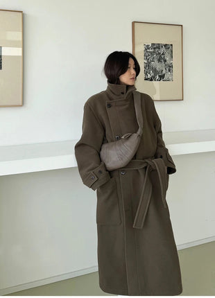 Autumn Winter Oversized Long Warm Brown Wool Blends Coat Men Luxury Designer Unisex Clothes Woolen Overcoat 2024