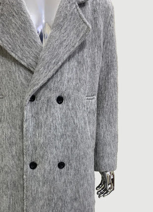 Spring Winter Long Thickened Warm Gray Woolen Coat Men Shoulder Pads Double Breasted Elegant Wool & Blend Overcoat