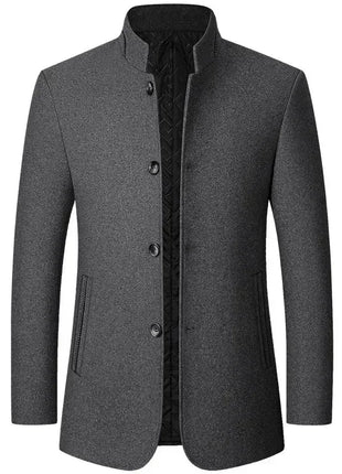 2025 Winter Coat Mens Chinese Stand Collar Solid Coats for Man Autumn and Winter Business Casual Woolen Jacket