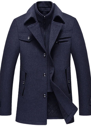 New Winter Men Business Casual Wool Overcoats Cashmere Trench Coats Long Jackets Man Woolen Blends New Male Warm Jackets Coats