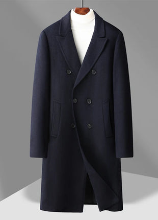 Winter Men's Woolen Coat Thicken Warm Trench Coat Men Wool Casual Double Fashion Breasted Long Overcoat Men
