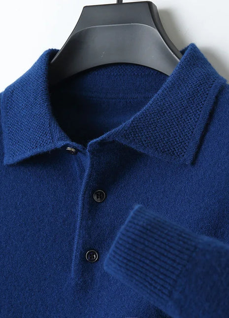 LHZSYY 100%Merino Wool Hot Cardigans Men Lapel Pullover Long Sleeve POLO Neck Sweaters Loose Tops Knit Clothing Large Size Shirt