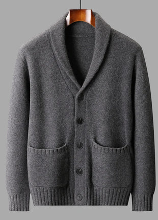 Men's 100% Cashmere Sweater Shawl Collar Cardigan Coat Thick Warm Clothes Autumn Winter Smart Casual Cashmere Knitwear