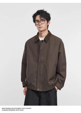 American Retro Men's Fashion Jacket 2025 Spring and Autumn New Loose Solid Color Lapel Workwear Top Men's Jacket