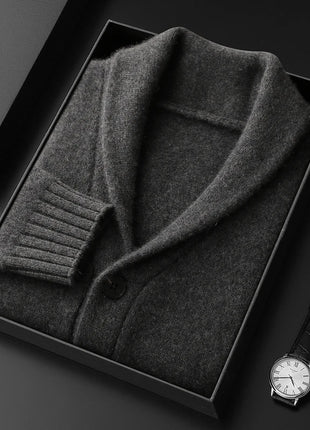 Men's 100% Cashmere Sweater Shawl Collar Cardigan Coat Thick Warm Clothes Autumn Winter Smart Casual Cashmere Knitwear