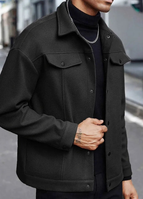 2025 Autumn/Winter European Style Button-Up Woolen Jacket for Men - Casual, Sporty, Business Wear - European Size