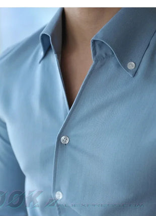 Men's Italian Collar Shirt, Wrinkle-free, Casual, Fashionable, Slim-fit with A Lapel Design, Branded Clothing, Youth, New