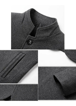 2025 Winter Coat Mens Chinese Stand Collar Solid Coats for Man Autumn and Winter Business Casual Woolen Jacket