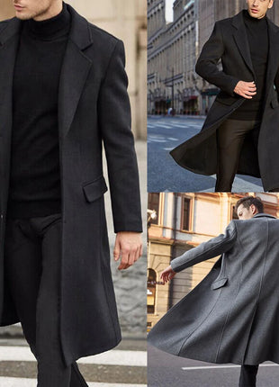 Korean Trend Men's Loose Casual Single-breasted Overcoat Autumn Winter Fashion New Long Sleeve Woolen Long Coat 2023