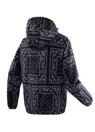 Spring and Autumn thin men's hooded retro printed oversized jacket, loose casual retro jacket, fashionable outdoor sportswear