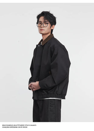 American Retro Men's Fashion Jacket 2025 Spring and Autumn New Loose Solid Color Lapel Workwear Top Men's Jacket