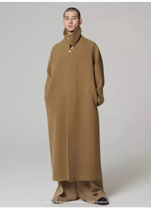 Autumn Winter Oversized Long Khaki Warm Soft Woolen Coat Men Single Breasted Wool & Blends Overcoat European Fashion