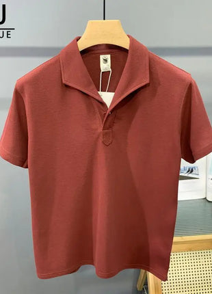 Men's Clothing Comfortable Casual Solid Color Orange Polo Shirt Short Sleeve T-Shirt Summer Loose Fit Collared Trendy Everyday