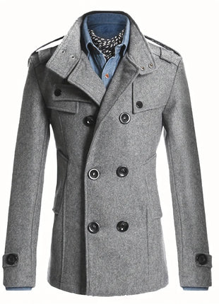 Men's Streetwear Solid Color Mid-length Woolen Coat Fashion Casual Button-down Suit Collar Jacket Leisure Luxury Retro Clothes