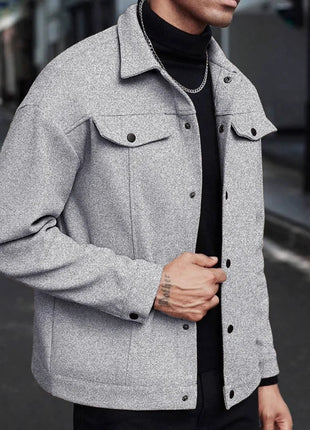 2025 Autumn/Winter European Style Button-Up Woolen Jacket for Men - Casual, Sporty, Business Wear - European Size