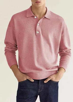 Men's long-sleeved lapel polo shirt, loose-fitting and casual golf sports T-shirt, button-down top for work occasions
