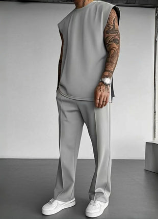 Summer Breathable Quick Drying Men's Tracksuit,Loose Version of Sleeveless T-Shirt Fitness SuitMen's Suit pantsLeisure Vest top