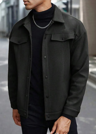 2025 Autumn/Winter European Style Button-Up Woolen Jacket for Men - Casual, Sporty, Business Wear - European Size