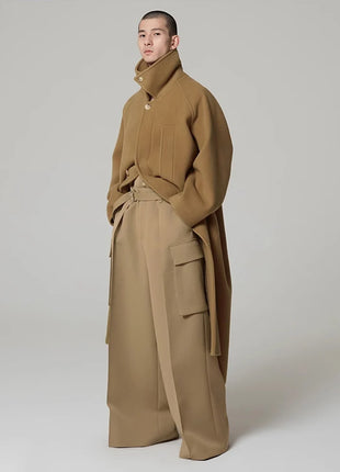 Autumn Winter Oversized Long Khaki Warm Soft Woolen Coat Men Single Breasted Wool & Blends Overcoat European Fashion