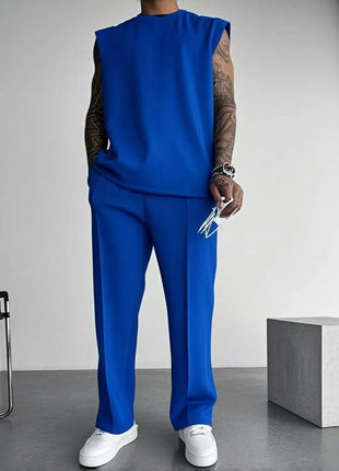 Summer Breathable Quick Drying Men's Tracksuit,Loose Version of Sleeveless T-Shirt Fitness SuitMen's Suit pantsLeisure Vest top