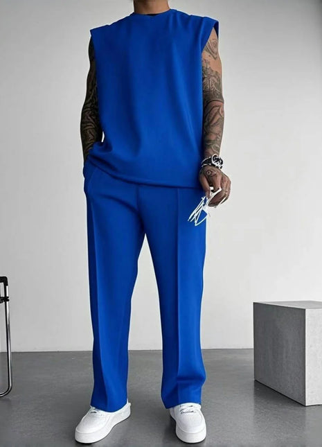 Summer Breathable Quick Drying Men's Tracksuit,Loose Version of Sleeveless T-Shirt Fitness SuitMen's Suit pantsLeisure Vest top