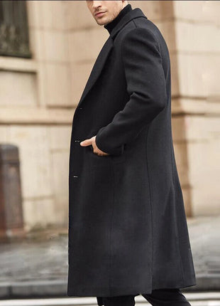 Korean Trend Men's Loose Casual Single-breasted Overcoat Autumn Winter Fashion New Long Sleeve Woolen Long Coat 2023